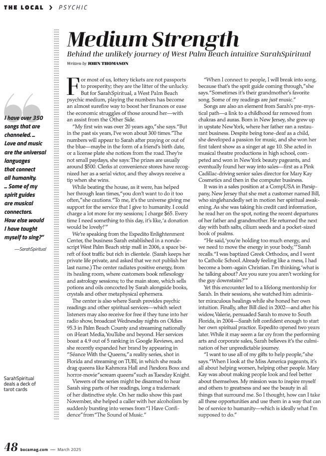Boca Magazine March 2025 Issue interview with SarahSpiritual.